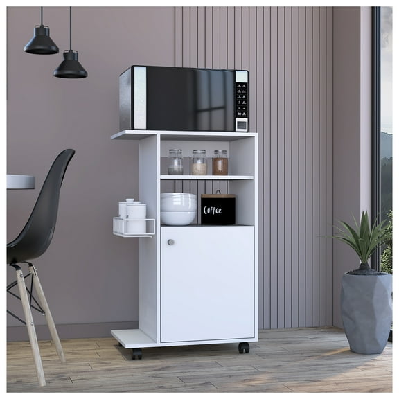 Clip Kitchen Cart, Single Door Cabinet, Four Casters -White