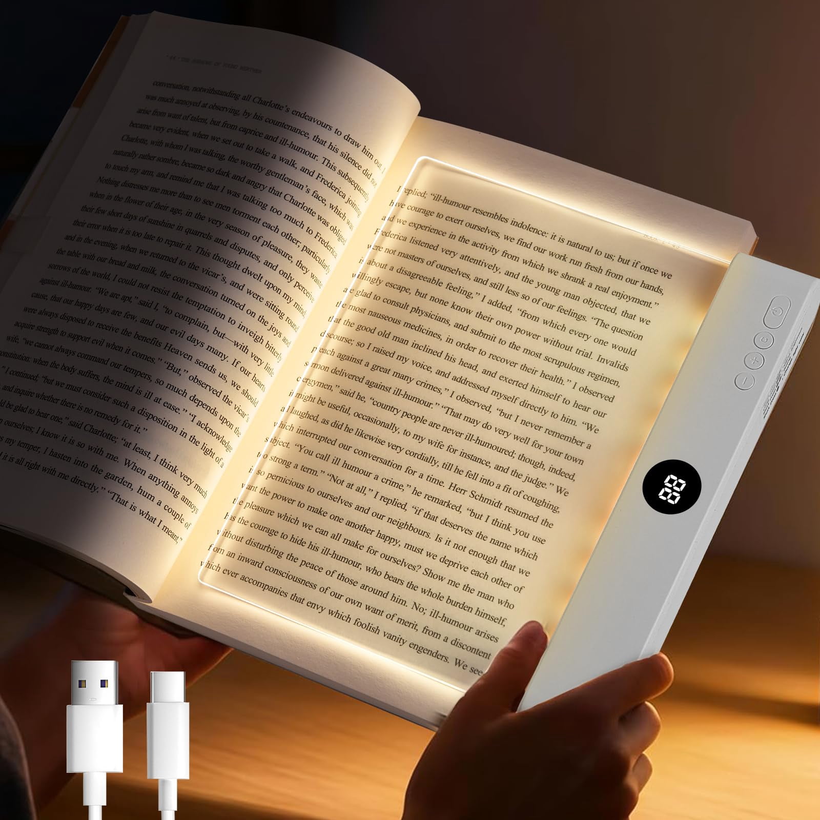 Clip On LED Book Light – Rechargeable Flat Reading Light with 3 Color ...