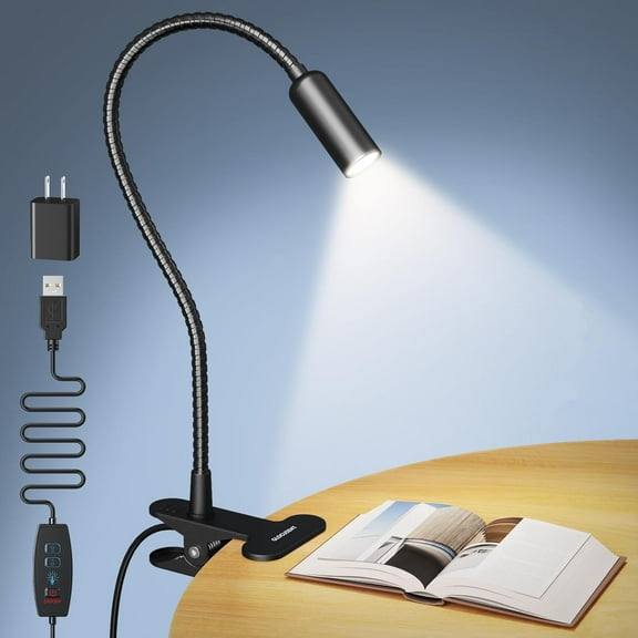 Clip on Light: 10 Brightness Levels from 20 to 180LM LED Rding Light with Clamp and Flexible Gooseneck - Eye Caring Book Lights for at Night, Desk Bed Hdboard