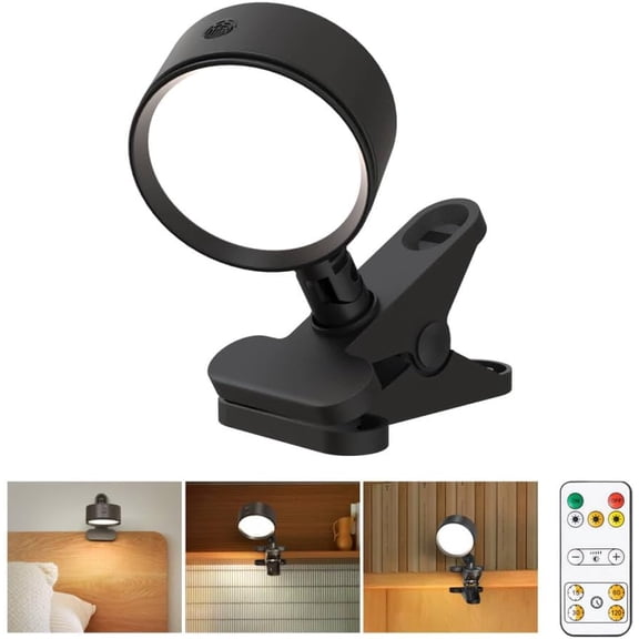 Clip on Light with 5000mAh Rechargeable Battery Operated, Eye Care Reading Light for Bed with 360 Rotation Touch & Remote, USB Clamp Light with 3 Color Modes & Dimmable for Headboard Bedside (black)