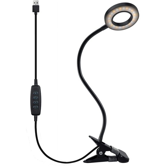 Clip Light Reading Lights 48 LED Clamp-on Desk Lamp with 3 Color Modes and 10 Brightness Dimmable, 360 ° Flexible Gooseneck Book Clamp Light for Video Conference Lighting Headboard