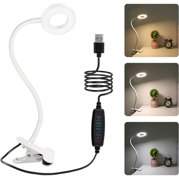 Clip on Light Reading Lights , 48 LED USB Desk Lamp with 3 Color Modes 10 Brightness, Flexible USB Clamp Bedside Lamp, Eye Caring Book Light for Studying/Working/Gaming(White)