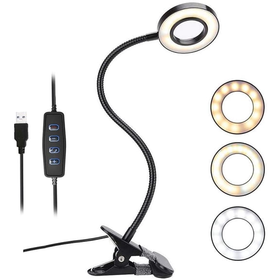 Clip on Light Reading Lights,Book Clamp Light, Eye Protection Kids Desk Lamp, 360 ° Flexible Gooseneck Selfie Ring Light,LED Makeup Mirror Lights for Vanity