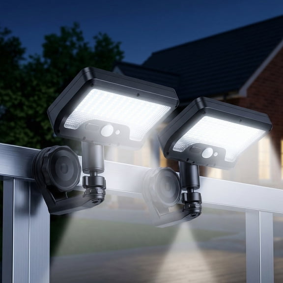 Clip On Magnetic Solar Lights Outdoor with Motion Sensor,  92 LED 270 Wide Angle Solar Fence Light (600 LM, 6000 K), IP65 Waterproof Outside Security Light for Deck, Garden, Camping(2 Pack)