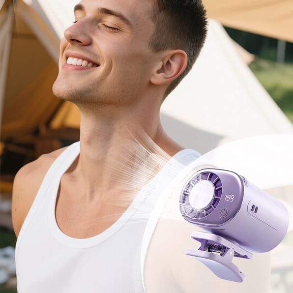 Clip on Mini Fan with Digital Display, USB Rechargeable Portable Neck Fan, Hands Free Personal Fan - 4000mAh Battery Operated Fan with Ice Pack for Car Seat