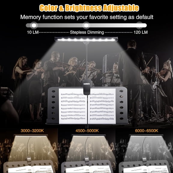 Clip On Music Stand Light,18LED Rechargeable Piano Light, Orchestra Light 3 Colors & 2 Levels Brightness Settings,Perfect for Piano, Keyboard,Orchestra,DJ,Craft and Reading