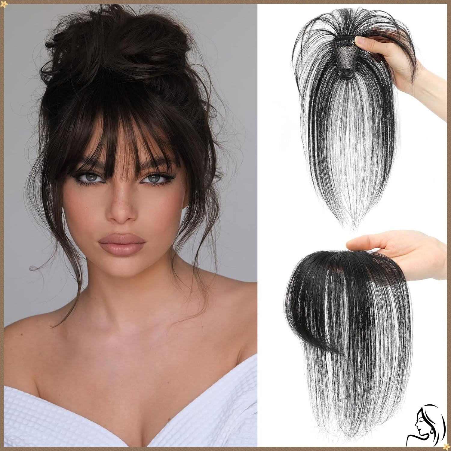Clip On Bangs for Women Human Hair, Natural Clip-on Partial Bangs, Breathable Human Hairs Toppers, Hair Pieces for Women with Thinning Hair (Black)