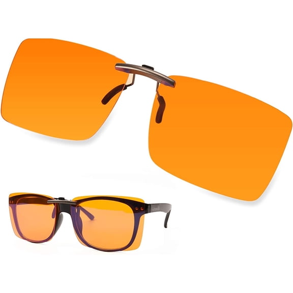 Clip-On Blue Light Blocking Flip-Up Glasses, Orange Lens, Rimless