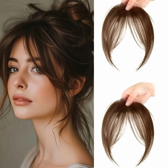 Clip On C-Arc Face Framing Bangs, Heat Resistant Synthetic Straight Hair Fringe, Natural Invisible Clip In Hair Pieces for Women Daily Styling