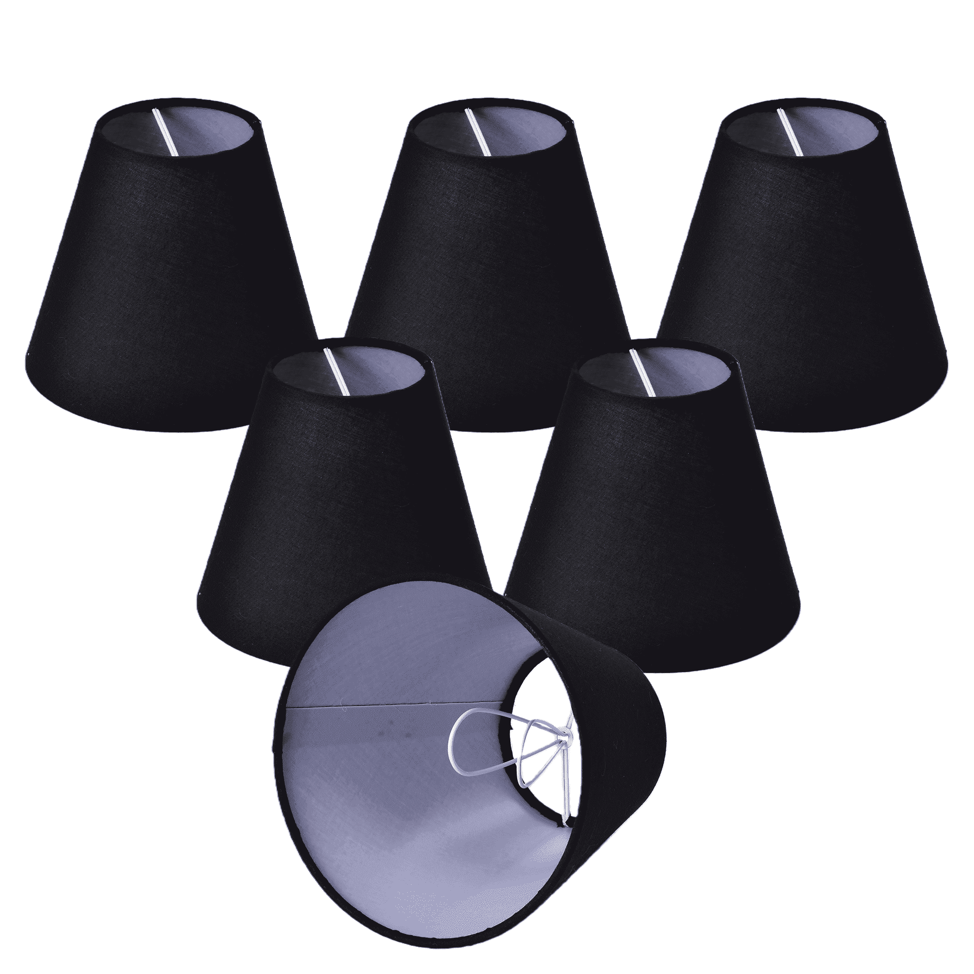 Clip-On Chandelier Lamp Shades Set of 6, Mini Empire Black Fabric Lamp Shades for E12 Candelabra Bulbs, Small Shade for Chandelier and Wall Sconce