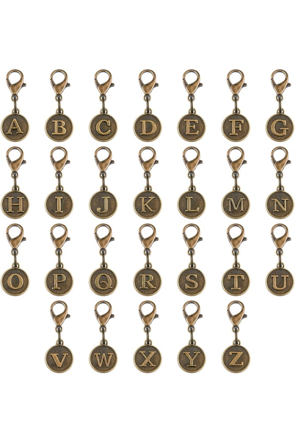 Clip On Charms 26 Letter Zipper Pulls Initials Alloy Alphabet Pendant