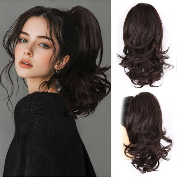 Clip-On Curly Ponytail - 14 Inch Short Curly Hair Extension, Half Tied, Lightweight & Comfortable, Natural Texture, Easy Clamp-On Styling, Daily Wear, Party, Date, Commuting 14in-1PC*1
