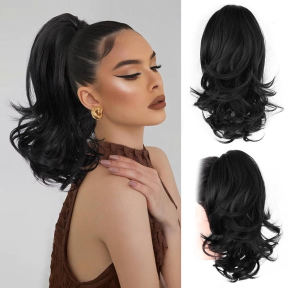 Clip-On Curly Ponytail - 14 Inch Short Curly Hair Extension, Half Tied, Lightweight & Comfortable, Natural Texture, Easy Clamp-On Styling, Daily Wear, Party, Date, Commuting 14in-1PC*1