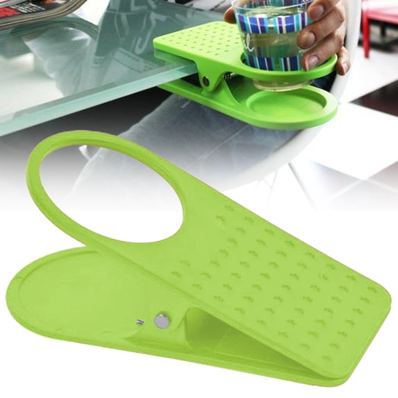 Clip-On Desk Cup Holder, Green Plastic Water Bottle Hanger for Computer Desk Edge, Portable Drink Holder for Office and Home Use, Space Saving Table Accessory