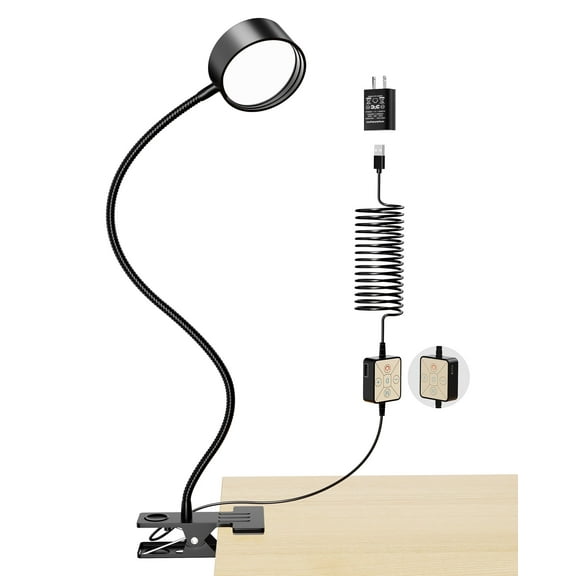 Clip-On Desk Lamp,Black Desk Lamp with Clamp USB Rechargeable LED Reading Light Eye-Caring Study Lamp for Bedroom, Office, Bookshelf