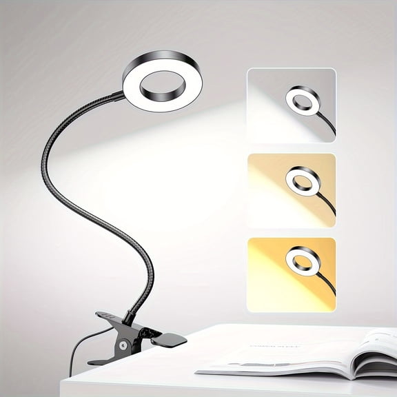 Clip On Desk Lamp with 3 Color Modes and 10 Brightness Levels, LED Reading Light, Black