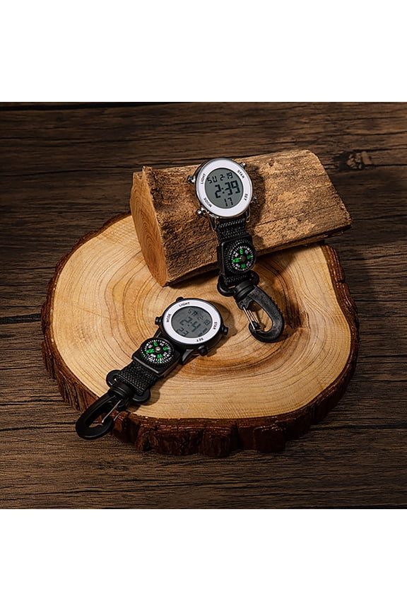 Clip On Digital Watch Outdoor Carabiner Watch with Compass Multifunctional Hiking Watch for Camping Backpacking