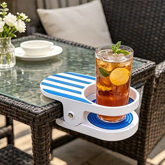 Clip-On Drink Holder, Portable Plastic Cup Clamp, Multicolor Clip On Beverage Rack, Universal Beverage Caddy for Beach Chair Desk Poolside Use(Blue）