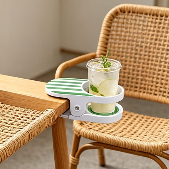 Clip-On Drink Holder, Portable Plastic Cup Clamp, Multicolor Clip On Beverage Rack, Universal Beverage Caddy for Beach Chair Desk Poolside Use(Green）