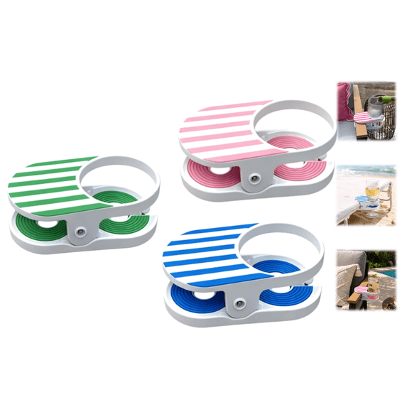 Clip On Drink Holder for Family, Set of 2 or 3, Beach Chair Cup Clamp for Couple, Poolside Beverage Caddy (All)