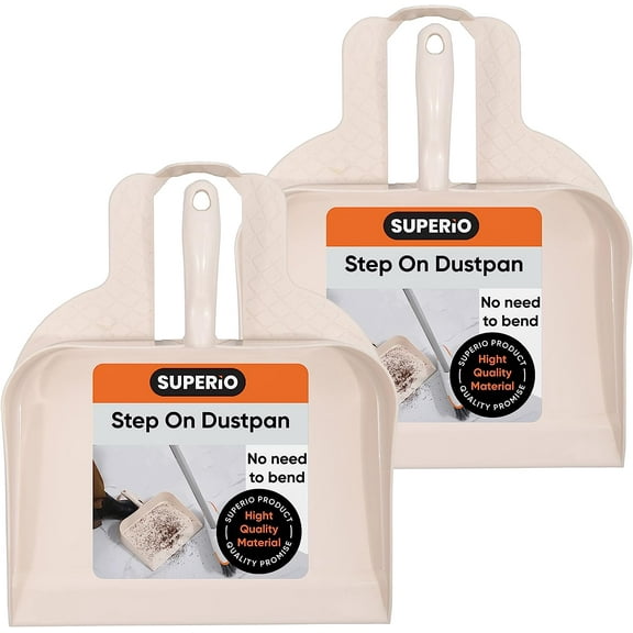 Clip-On Dustpan with Rubber Lip - 10-inch Wide Durable Plastic Dust Pan with Comfort Grip Handle, Beige (3 Pack)