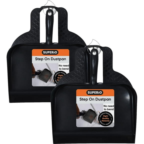 Clip-On Dustpan with Rubber Lip - 10-inch Wide Durable Plastic Dust Pan with Comfort Grip Handle, Black (3 Pack)