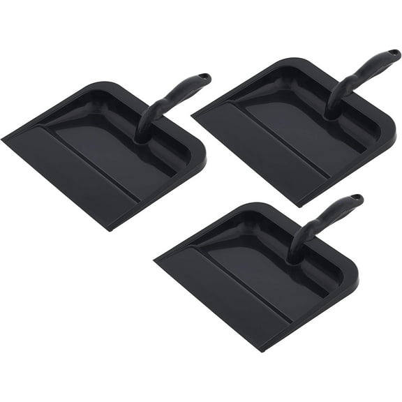 Clip-On Dustpan with Rubber Lip - 10-inch Wide Durable Plastic Dust Pan with Comfort Grip Handle, Black (3 Pack)