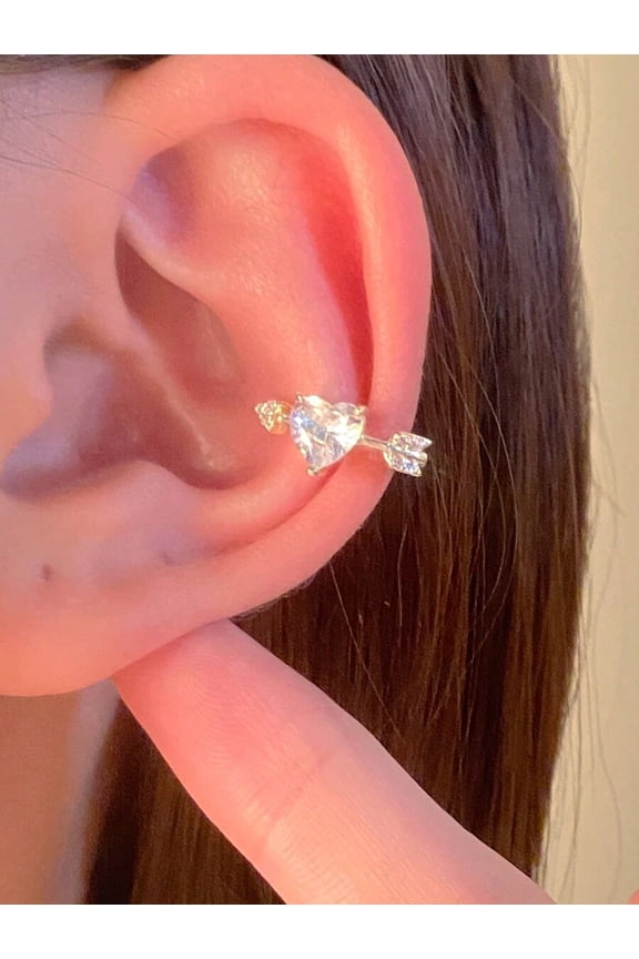 Clip-On Earring with Arrow Through Heart Cubic Zirconia, Yellow Gold, 1 Pack