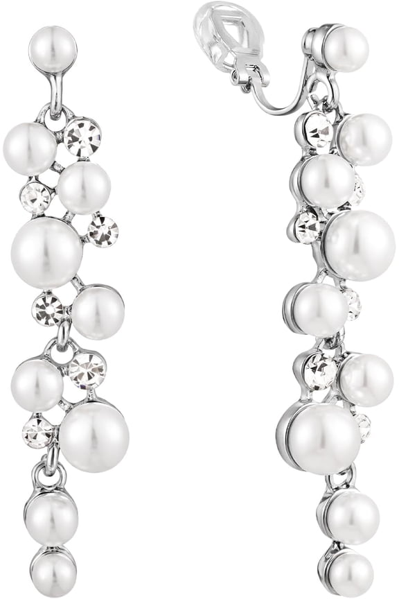 Clip On Earrings Simulated Pearl Wedding Bridal Dangling Dangle Clip Earrings for Women Non-pierced[i5940]