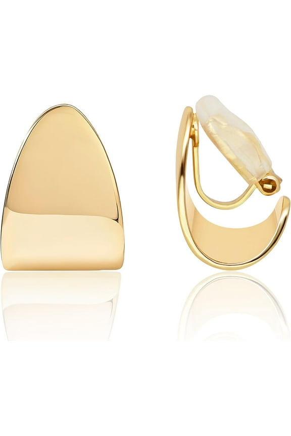 Clip On Earrings Women,Chunky Gold Women's Clip-On Earrings Gold Statement Clips Trendy for Non-Pierced Ears Lightweight 2025