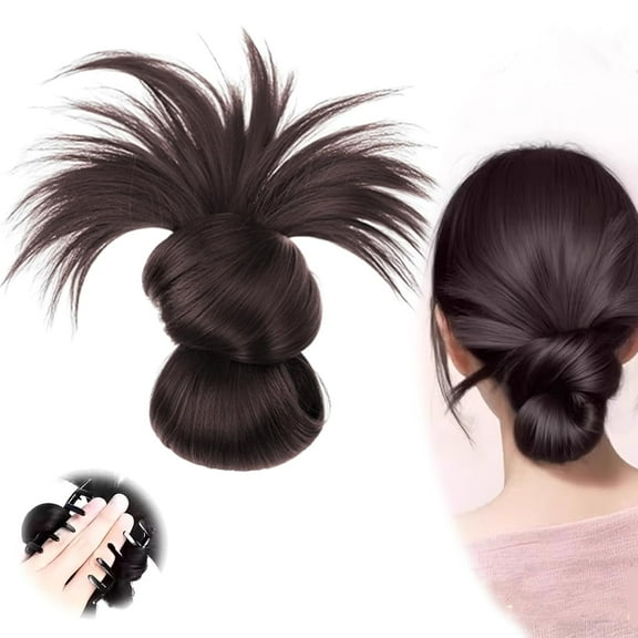 Clip-On Feathered Bun Wig - Hgyugrf Messy Bun Hair Piece, Claw Clip Messy Buns Hair Piece, Soft Hairs Buns for Women Daily Wear (Brown Black)