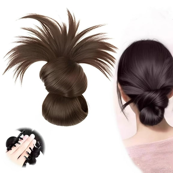 Clip-On Feathered Bun Wig, Messy Bun Clip in Hair Piece, Soft Hairs Buns for Women Daily Wear Brown Black