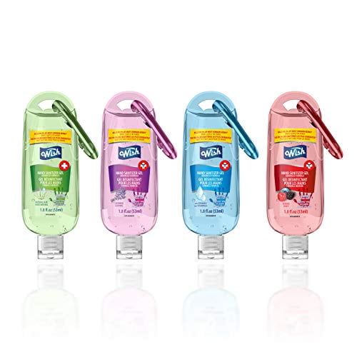 Clip On Hand Sanitizer 4 Pack Assorted Scents with Carabiner Clips