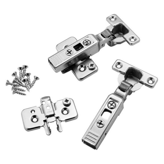 Clip-On Hinges 26mm Full Overlay 90 Degree - Pair of Frameless Cabinet Hinges with Mounting Plate & Screws; Adjustable for Glass/Panel Doors