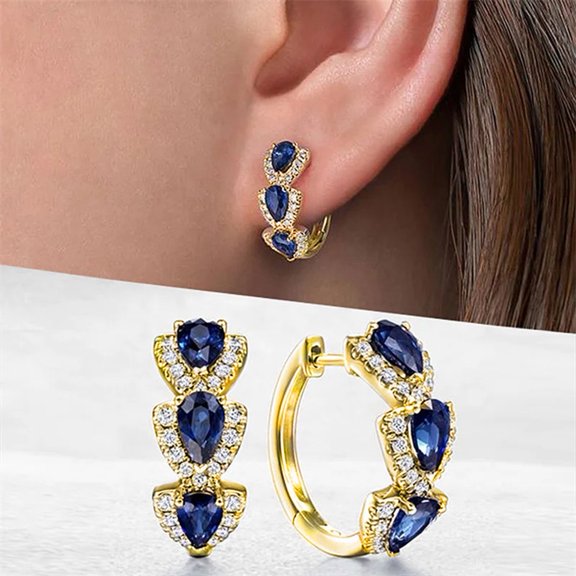 Clip On Hoop Earrings Featuring Vintage Magazine Style and Blue Zircon