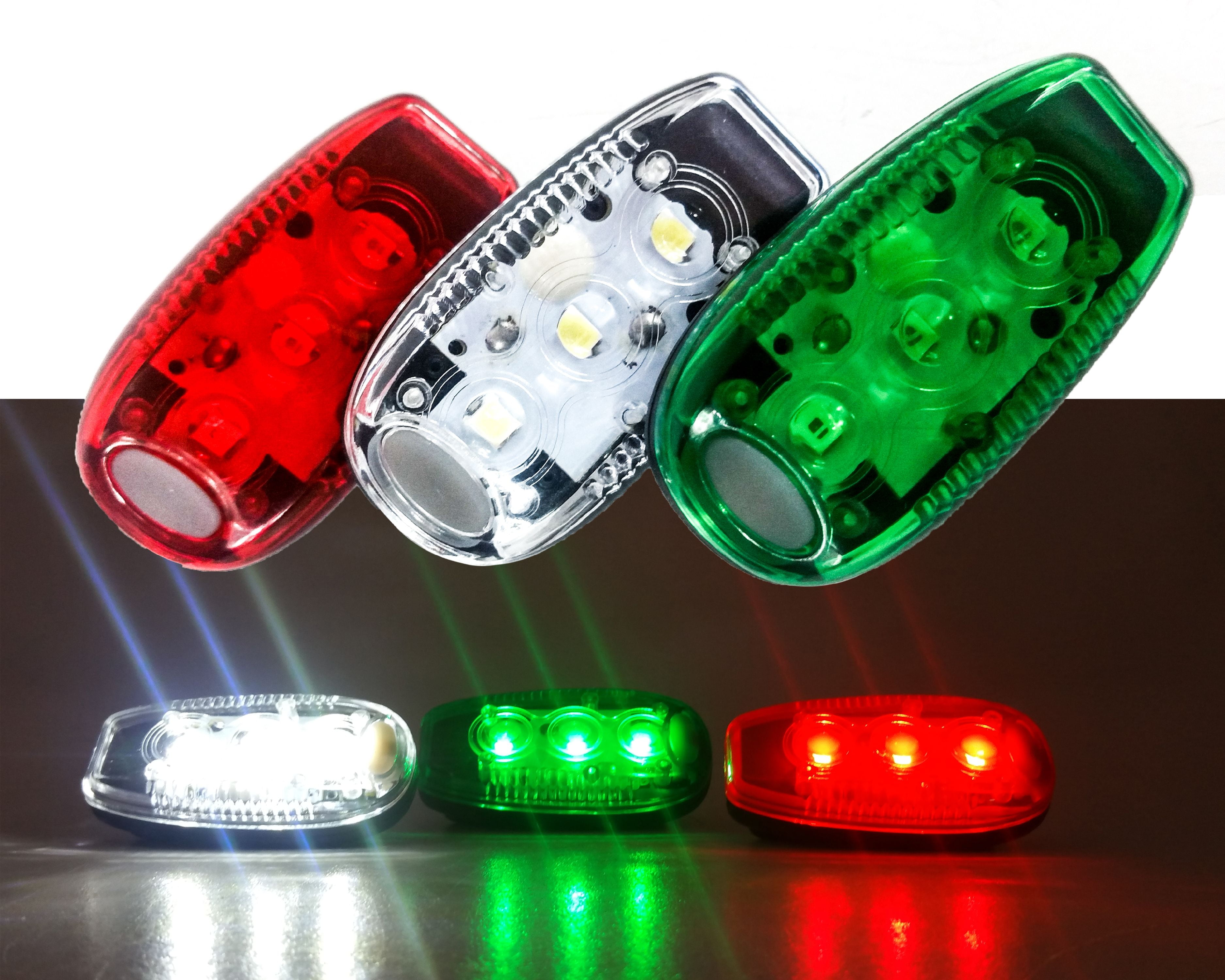 Clip On LED Red Green White Safety Warning Strobe Light Bicycle Marine