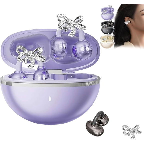 Clip-On Open-Ear Bluetooth 5.4 Earbuds | AI intelligent translation| 72H Playtime with Mic | Jewelry-Inspired Headphones for Womens Sports, Workouts & Gifts(LR Purple 1 PCS)
