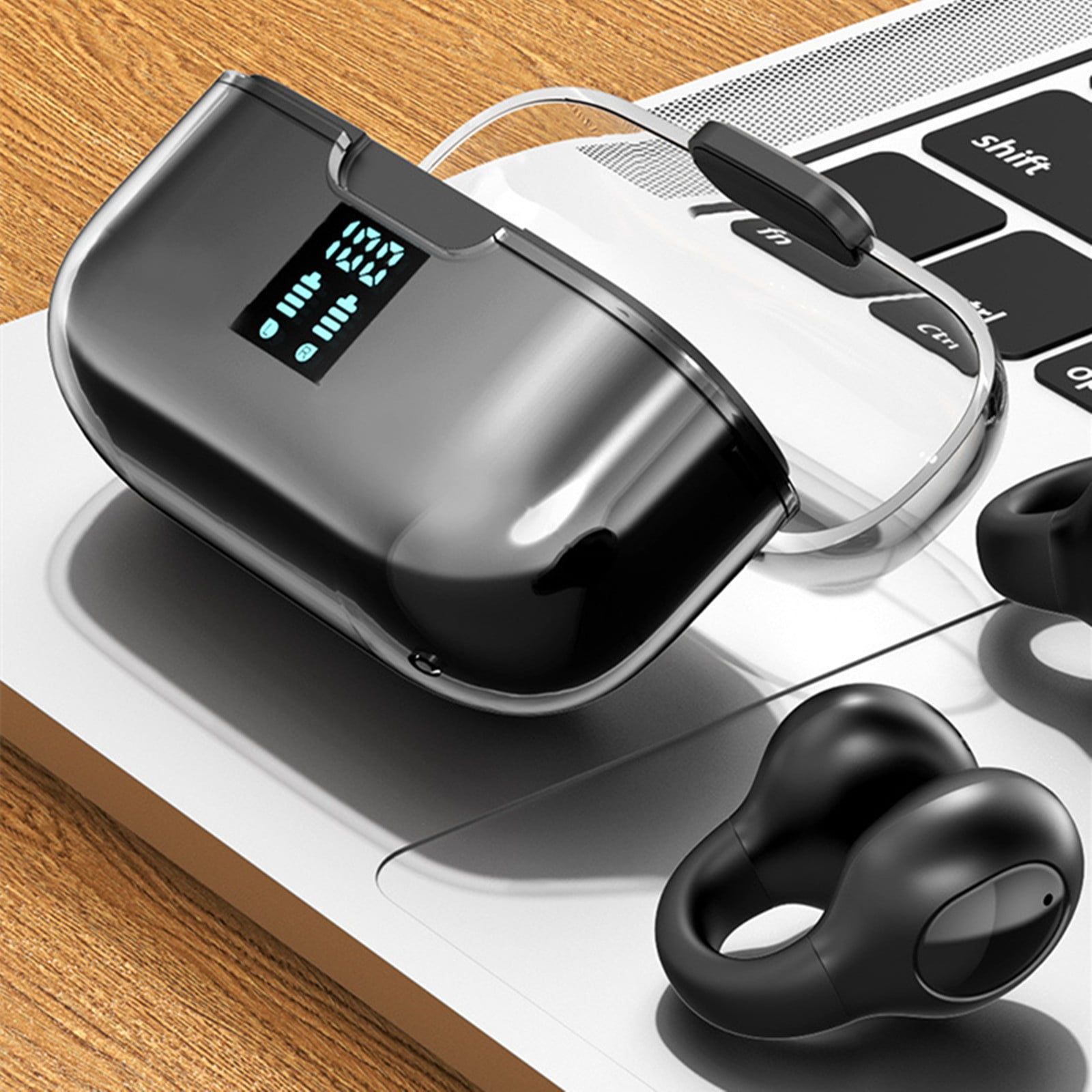 Clip On Open Ear Headphones, Wireless Bluetooth Ear Clip Bone Conduction Conducting Headphones