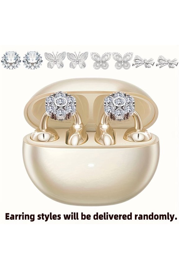 Clip-On Open Earbuds | Detachable Gem Earrings, ANC Noise Reduction, Universal Compatibility