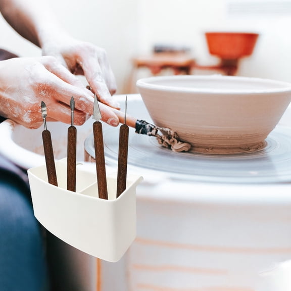 Clip-On Pottery Wheel Tool Caddy, 2 Compartment Adjustable Slot Pottery Tool Storage Holder, Mountable Clay Sculpting Tool Organizer for Ceramic Art Workspace