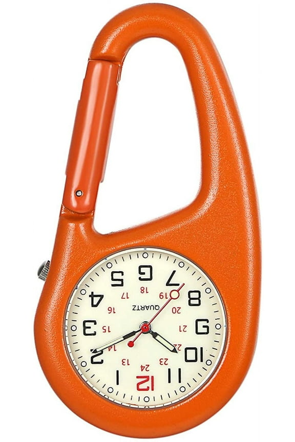 Clip On Quartz Watch for Men and Women Glow in The Dark Backpack Buckle Belt Fob Watch for Doctors Nurses Chefs Hiking or Climbing - Orange
