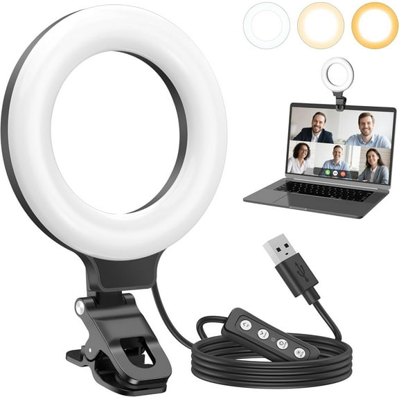 Clip-On Ring Light-360Adjustable,Portable LED Video Conference Lighting for Monitor,Laptop & Desktop Computer,Streaming Light for Zoom Meetings, Selfie Makeup, Video Calls (USB Powered)
