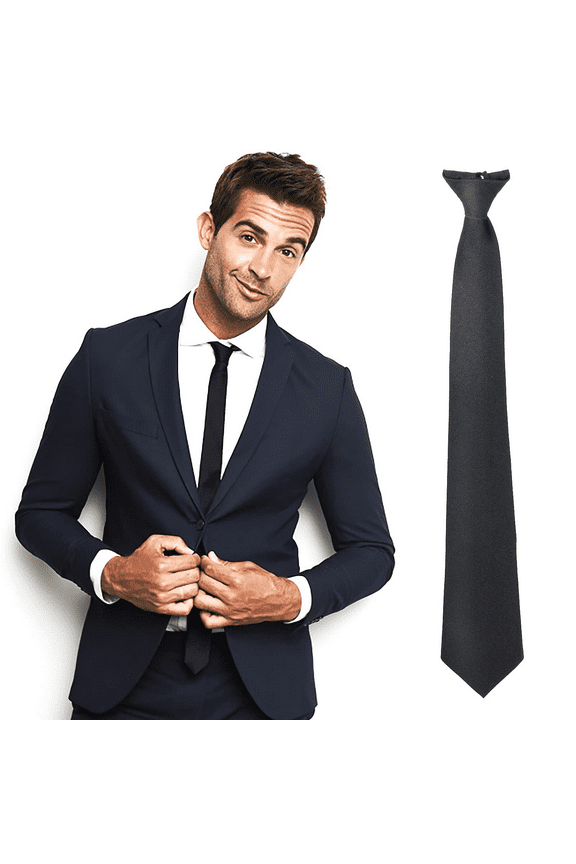 Clip On Tie, Neckties Matte Tie for Wedding Funeral Formal Business Tie, Black