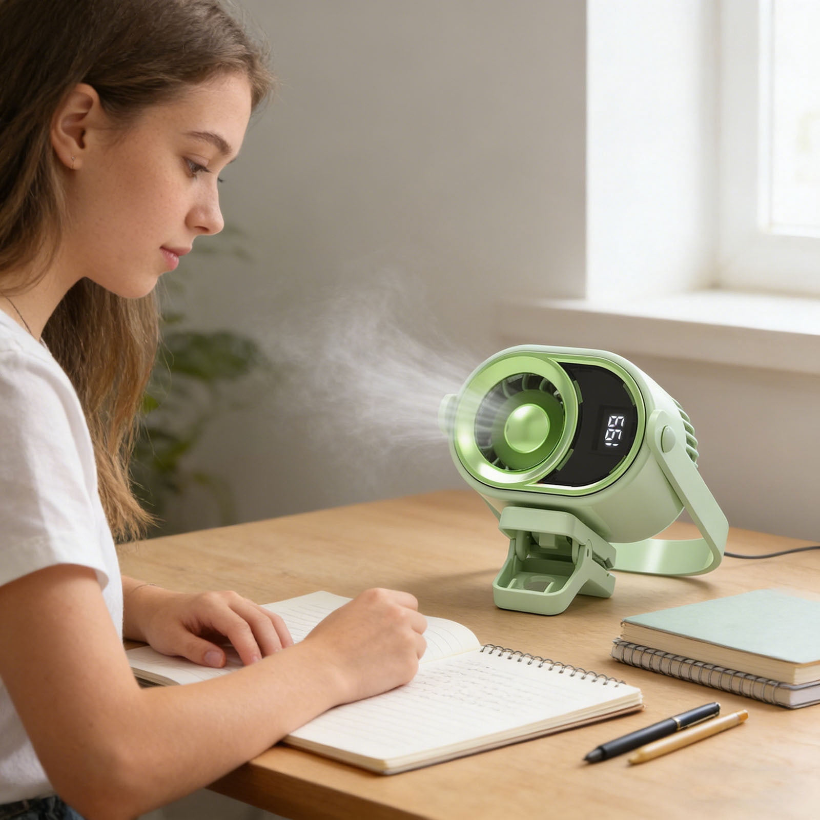 Clip-On Waist-Mounted Mini Fan with Semiconductor Cooling & Digital ...