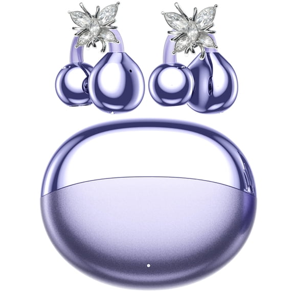 Clip On Wireless Earbuds Women 60H Battery, Bluetooth 6.0 Open Ear, Detachable Crystal Butterfly Earrings IPX5