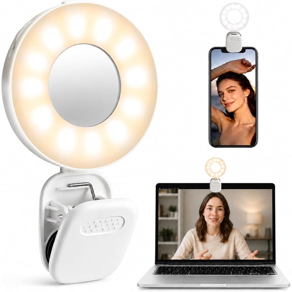 Clip on Ring Light, Stepless Dial Control Selfie Light for iPhone Phone, Rechargeable Portable LED Phone Light for Women, Girls, Makeup, Selfies, Video, Live Streaming, Online Meetings