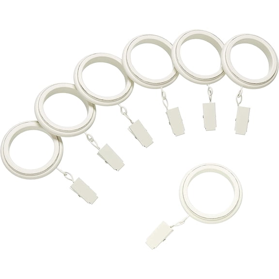 Clip Rings for Curtains and Draperies, Heavy Duty Premium Curtain Clip Rings, Farmhouse Finishing Touch for Curtain Rods, Set of 7, 1 3/4", Weathered White