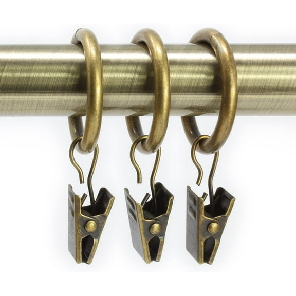 Clip Rings, Fits Rods 3/4-in. Diameter, Curtain & Drapery Hardware, Essential Antique Brass - Pack of 12