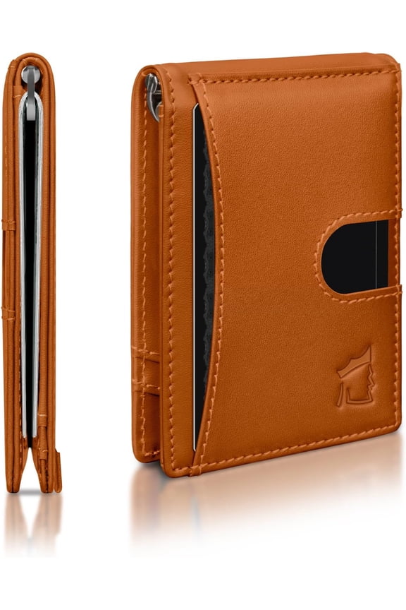 Clip Slim Leather Wallet for Men with RFID Blocking & Clip - Minimalist Front Pocket Bifold Wallet Holds 12 Cards - Secure Card Holder with Easy Access Pull Tab