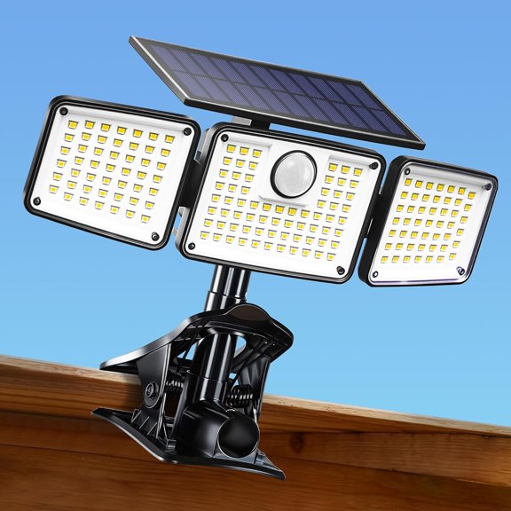 Clip on Solar Lights, 1500LM Motion Sensor Security Lights with Remote Control, 270Wide Angle Solar Flood Light, 3 Heads High Bright Solar Lights Outdoor Waterproof for Fence Gutter Yard1Pack